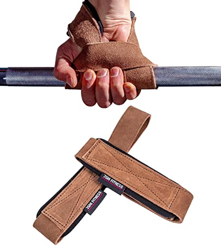 JSM FITNESS® Zughilfen für Krafttraining und Bodybuilding, Handgelenkbänder zum Heben schwerer Gewichte, Leder Lifting straps für Kreuzheben und Langhantel Rudern, 2 Stück