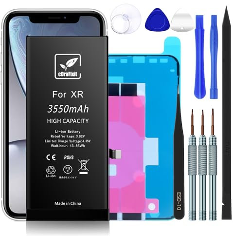 cDraFixit Batterie 3550 mAh pour iPhone XR - Kit Raparatur avec Bandes adhésives de Rechange - Grande capacité - Compatible avec Apple XR