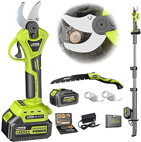 TAHALI Sécateur sans Fil, avec Perche d'extension et écran d'affichage à LED Sécateur électrique, diamètre de Coupe 40/50 mm, sécateur de Jardin électrique,50mm-Battery*1