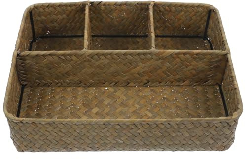 Luxshiny Woven Storage Basket 10.43X8.27X2.36In Tea Bag Holder Sugar Packet Organizer with Compartments for Coffee Station Kitchen Countertop