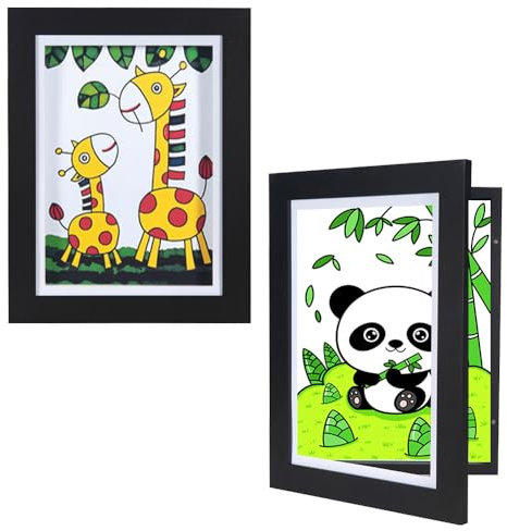 Kids Art Frames,Kids Artwork Display Frame Front Opening A4, Childrens Artwork Display Picture Wooden Frame for 50+ Pictures, Display or Hang Your Kids Artwork(Black-2Pcs)…