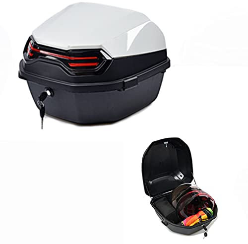 JUNNIU Topcase mit 45 l Fassungsvermögen, Motorradtour, Heckbox, Kofferraum, Gepäck zur Aufbewahrung von Helmen, wasserdichtes Topcase/Weiß Decoration