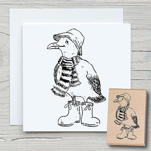 NEWSTAMPS Stempel Hein Motivstempel aus Holz & Gummi zum Karten und Geschenke basteln, Holzstempel für Tiere, Tierstempel, Möwe, Scrapbook, Textilstempel, Deko, Kinder