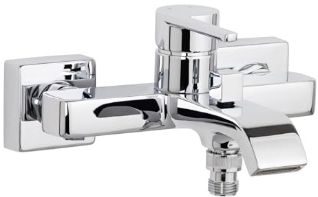 'aquaSu® Moderne Wannenarmatur Tura mit Umsteller, Typ 1/2 '' Brauseabgang unten, Wandbefestigung, Standard S-Anschlüsse, Keramikkartusche, Messingkern, verchromt, 798501