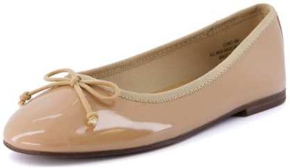 CUSHIONAIRE Como Ballet Flats for Women, Round Toe Mary Jane Womens Flats with Memory Foam Comfort, TAN 9.5W