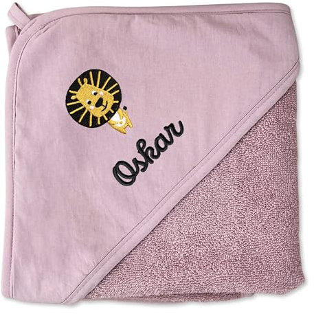 upstitch studio Lila Baby-Kapuzenhandtuch für Jungen (75x75cm) mit Namen personalisiert Bestickt aus 100% Baumwolle - Babyhandtuch, Badetuch und Kinderhandtuch