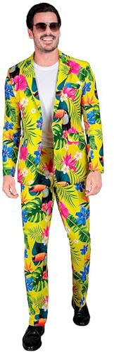 Widmann – Kostym, festmode, tropiskt mönster, jacka och byxor, neon, Hawaii, paradisfågel, showmen