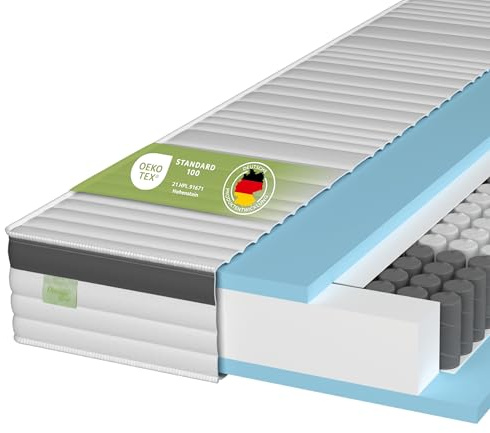 DREAMSTAR Gold Taschenfederkernmatratze I ergonomische 7-Zonen Tonnentaschenfederkernmatratze I 21 cm hoch I Öko-Tex Zertifiziert I Härtegrad 3 (H3) I Matratze Ortho I 100 x 200 cm