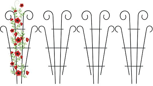 Thealyn 4er-Pack 60 cm / 23,6 Zoll Indoor-Pflanzenspalier für kletternde Topfpflanzen, Outdoor-Metallgarten-Spalier, Zimmerpflanzen, Blumen, Weinrebe, Wellenform, Schwarz