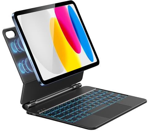 HOU para Teclado iPad 11 generación/10 generación 2022, Soporte Magnético, Trackpad Multitáctil, Funda con Teclado Bluetooth Retroiluminado de 7 Colores para iPad de 10ª 2022, Español Ñ, QWERTY, Negro