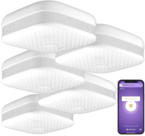 VisorTech Funk-Rauchmelder WLAN: 5er-Set WLAN-Rauch- & Hitzemelder mit weltweiter App-Benachrichtigung (Rauchmelder App Benachrichtigungen, Warnung, Alarmanlage)