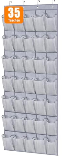 MISSLO 35 Große Taschen Schuhaufbewahrung Hängend, Masche Schuhregal Tür, Robuster Tür Organizer Hängend Halter für Schlafzimmer, Badezimmer, Grau
