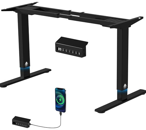 ERGOMAKER Dualmotor-Höhenverstellbares Tischgestell mit USB | Type-C Laden,Memory-Funktion & LED-Höhenanzeige,Kollisionsschutz,Schreibtischgestell höhenverstellbar für Homeoffice & Büro