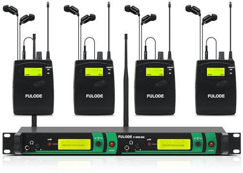 F-4000 IEM 2 Channel UHF Wireless in Ear Monitor System，2 Channel 4 Bodypack Monitoring with in Earphone Wireless Type，2x40 Adjustable Frequencies, 330ft Range, Used for Stage, Studio and Church
