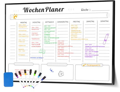 Fosdaling A3 Magnetischer Wochenplaner Abwischbar, Kinder Whiteboard Magnetisch, kann als Family Plan, Menüplaner, Haushaltsplan und Putzplan, Stundenplan, Essensplaner für die Woche