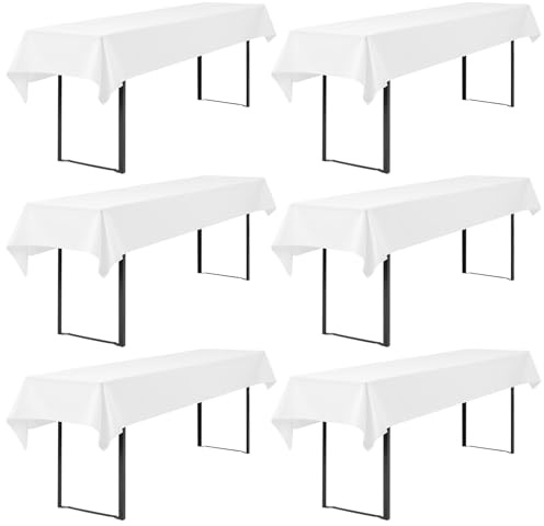 Showgeous Bier-Tischdecken 6er-Pack Weiß 100x250cm | für 50-cm- und 70-cm-Biertische,rechteckige Tischdecken,waschbar,100% Polyester,Blickdichte,Anti-Falten