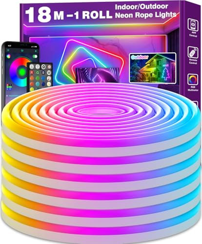 LETIANPAI 18m Neon Led Strip,Flexible LED Streifen,Control with App/Remote,Multiple Modes,IP65 Outdoor RGB Neon Lights Waterproof,Music Sync Gaming Led Strip Lights for Bedroom Indoor