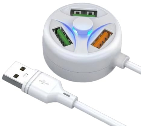 Mllepjdh Multi Device USB Charging Hub with 3 Ports Multi USB Charger Port USB Splitter USB Extender 118cm/46.46in Cable USB Converter, White