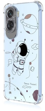 ILING Case for HONOR 90 Lite 5G, Ultra Thin Elegant Flower and Cute Cartoon Pattern Design Transparent Shockproof Soft Silicone TPU Bumper Women Girls Cover (Space Travel)