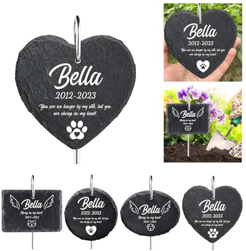 MJARTORIA Personalisiert Tiergrabstein Grabstein Hund Katze Grabplatte Grabstecker mit Gravur, Individuelles Grabschmuck Wetterfest Herz Grab Gedenkstein mit Namen Datum(Schwarz Herz)