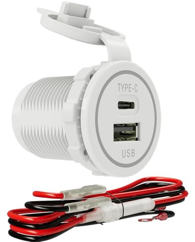 DAMAVO weißNylon USB c Steckdose 12v/24v Wohnmobil Einbauinstallation (weiß-1pcs)