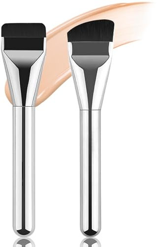 Foundation Pinsel, 2 Stück Puderpinsel Ultra Thin Concealer Pinsel mit Staubschutzhülle Flacher Make up Pinselset Weiches Haar Makeup Brush für Cremige Pudrige und Flüssige Foundation