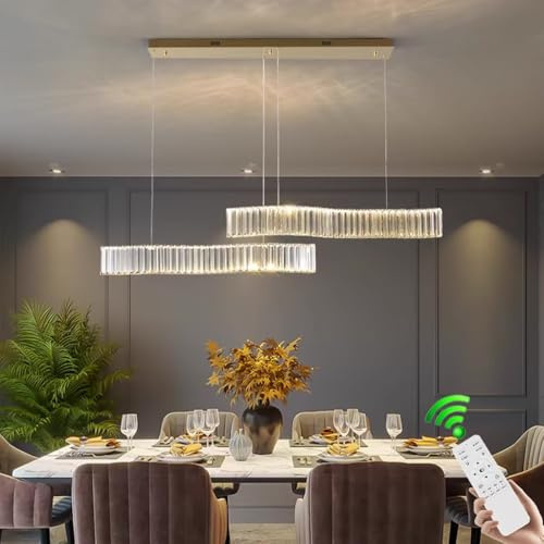 VTAMng Kristall Kronleuchter dimmbar dekorative Pendelleuchte über dem Esstisch 2 Lichter Moderne LED höhenverstellbare Hängelampe geeignet für Bar Hotel Kücheninsel Billardtisch Deckenleuchte(100cm)