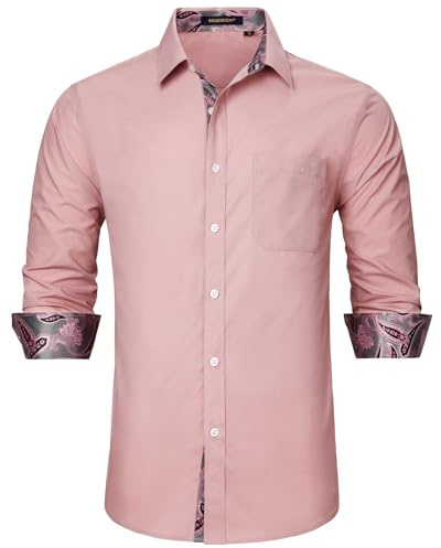 HISDERN Chemise Formelle pour Hommes décontractée à Manches Longues Chemises habillées Classiques boutonnées
