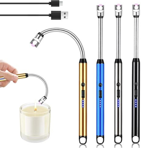 GAOUTO Accendino Elettrico: 4 Pezzi Accendino USB Ricaricabile, Accendino ad Arco con Collo Flessibile, Resistente al Vento e agli Spruzzi, per Uso Interno ed Esterno (Rosso)