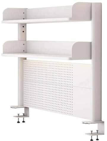 FPIGSHS 80cm Klemmbare Schreibtisch-stecktafel-Regal, Weiß 2-Ebenen Büro-Computertisch Zubehör Organizer für Büro, Gaming, Zuhause, modular aufhängbar, Klemmregal mit 20 Zubehörteilen (Weiß, 80cm)