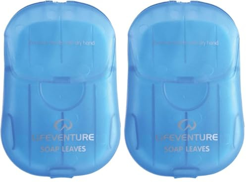 Lifeventure Jabón de Viaje Hojas de Lavado x50 Copos de Jabón de Papel Espumoso para el Hogar, Viajes, Camping, Senderismo y Actividades al Aire Libre (Paquete de 2)