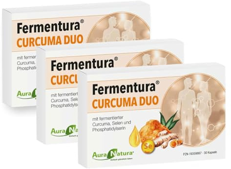 Fermentura® CURCUMA DUO | Hochdosierte Kurkuma-Kapseln, 3er-Pack | Fermentierte Curcuma Kapseln | Mit Selen & Phosphatidylserin | 90 vegane Kapseln, ohne Zusätze