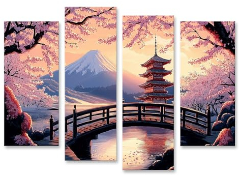 islandburner Primer cuadro sobre lienzo Paisaje japonés con flores de cerezo y pagoda para sala de estar Amantes japoneses cuadros cuadros cuadros murales póster