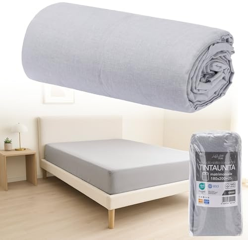 LA SUITE 08 STORE Lenzuolo Con Angoli Matrimoniale, Lenzuola Matrimoniali 180x200 cm 100% Cotone Con Angoli Che Avvolgono Perfettamente Il Materasso Senza Creare Pieghe (Grigio)