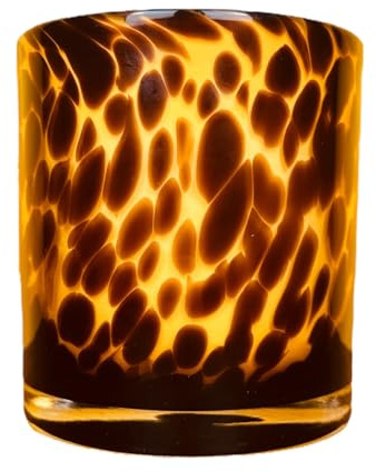 Hapton House Tortoise Shell Glass Candle Holder - Votive and Small Pillar Candle Holder - Leopard Print - Cheetah Print - Animal Print - Tortoiseshell - Candle Jar - Wedding - Holiday Decor - Large