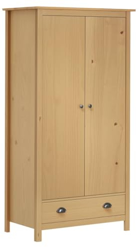HUAKEHOM Kiefernholz Massivholz Kleiderschrank mit 2 Türen 1 Schublade Garderobenschrank Holzschrank Schrank Schlafzimmerschrank Kiefer 89x50x170 cm
