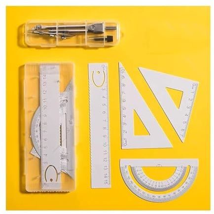 Compasso da Disegno in Metallo, Forniture per Disegno Geometrico matematico, Inclusi Righello, Squadra*2, goniometro, Compasso matematico