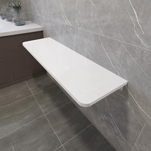 Weißer Wand-Klapptisch – platzsparender schwebender Tisch mit Metallregalhalterungen, kompakter Holz-Schreibtisch für kleine Räume, Zuhause, Büro und Schlafsaal (30 x 100 cm)
