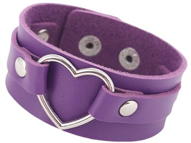 Armbänder für Herren,Paar-Lederarmbänder Herz Breite Armbänder Unisex mit Druckknopf Verstellbar Punkrock Gothic Wickelarmband Armreif für Damen und Herren Schmuck Geschenk Lila