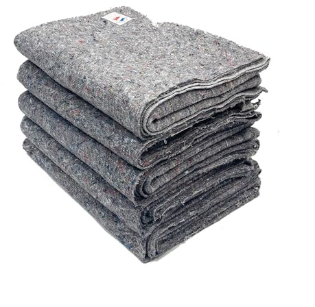 LNT France - Lot de 5 Couvertures Gardes Meubles pour Déménagement - Protection Meubles- Transport et Stockage - 150 x 200 cm - 330 g/m2 Couverture 100% Textile Recyclé, Français (5)