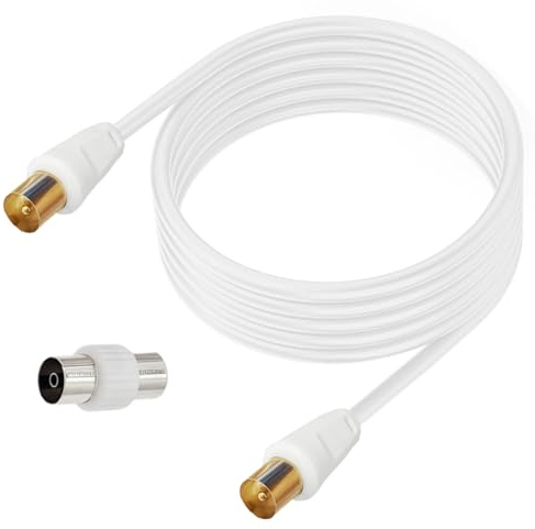 Cavo antenna coassiale TV cavo satellitare dorato 9,5 mm antenna TV cavo AV cavo maschio a maschio per FreeView, FreeSat, Sky Box, BT con adattatore femmina a femmina (1,8 m)