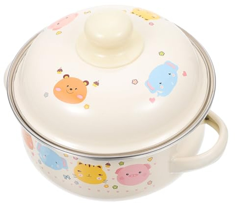 BESTYASH 1pezzi Pentola Smaltata per Zuppe e Brodo Pentola da Cucina Coperchio Utensili da Cucina per Casa Design Doppio Orecchio per Facile Trasporto e Cottura Sicura
