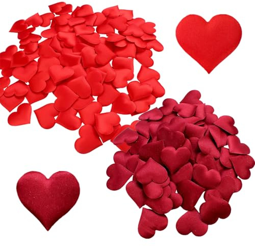 ZenyTra 220 Stück 3D Herz Konfetti Rot & Weinrot, 3,5cm Schwamm Herzen Streudeko für Hochzeit, Valentinstag, Geburtstag, Tischdeko, Fotoshooting, Partydeko (220 Herzchen)