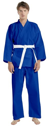 TopTie Karate Uniform with Belt, Karate Gi Student Uniform for Kids & Adults Martial Arts Training-Blue-Size 4