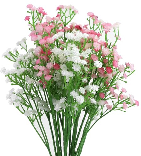 CARANNACLTD Künstliche Gypsophila-Blumensträuße mit realistischer Haptik, für Hochzeiten, Partys, Blumenarrangements, Heimdekoration, 8 Stück (weiß/Rosa)