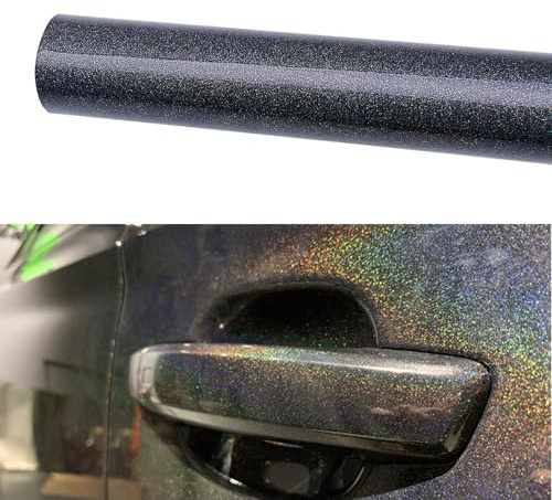 Alvorox Autofolie, Glänzend, Holografischer Glitzer, schwarz, Folierungs Folie für Autos innen und außen, Fahrrad, Motorrad, Lackpflege, Aufkleberbogen (30 x 152 cm)