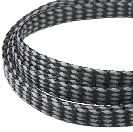 1/5/20/50M Gaine tressée expansée Fil de Coton PP 4 8 12mm Enveloppe Fil Souple Câble isolé Protection Ligne Harnais câble pour Ordinateur/Automobile TV(Grey Black,8mm,5 Meters)