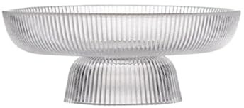 UALXPAO Saladier en cristal Bol à fruits en verre avec pieds, grand plateau de rangement rayé, décoration salon, secs créatif, collation(M)
