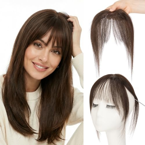SEGO Pro Klämma Lugg Löshår Naturligt Mänskligt Hår #2 Mörkbrun 2 Solida Klämmor Extension 360° Topper Dam Remy Human Hair Fransk Lugg (9g)
