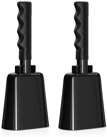 2 Stück Stahl Kuhglocke, 23cm Kuhglocke mit Griff Groß Kuh Glocke Jubelnde Handglocke Laute Glocke für Fußballspiel Sportveranstaltungen Party Bauernhof Ranch (Schwarz)